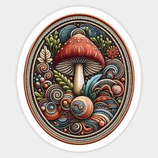 Peachy Mushroom Embroidered Patch Sticker